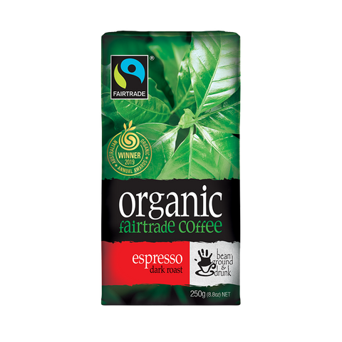 Bean Ground & Drunk - Espresso Dark Roast Ground Coffee - Australian Organic Fairtrade Coffee (250g)